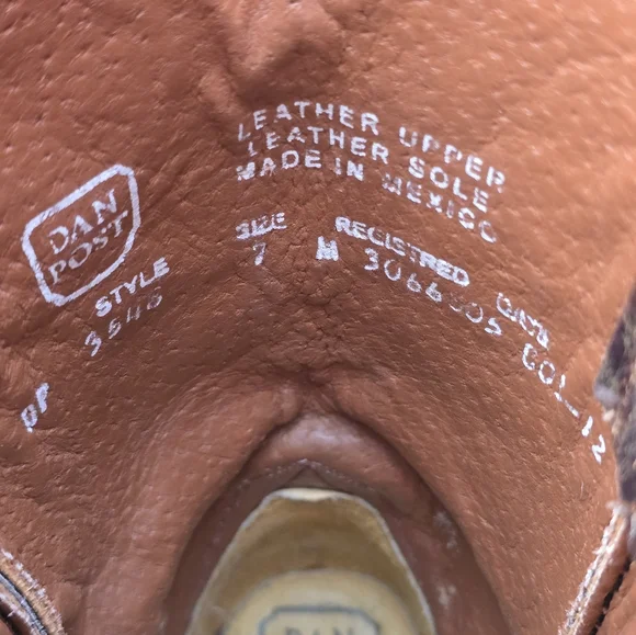 Dan Post Womens, Snip Toe, Brown Leather, Tan Stitching, Cowboy Boots, Size 7M - Picture 12 of 13